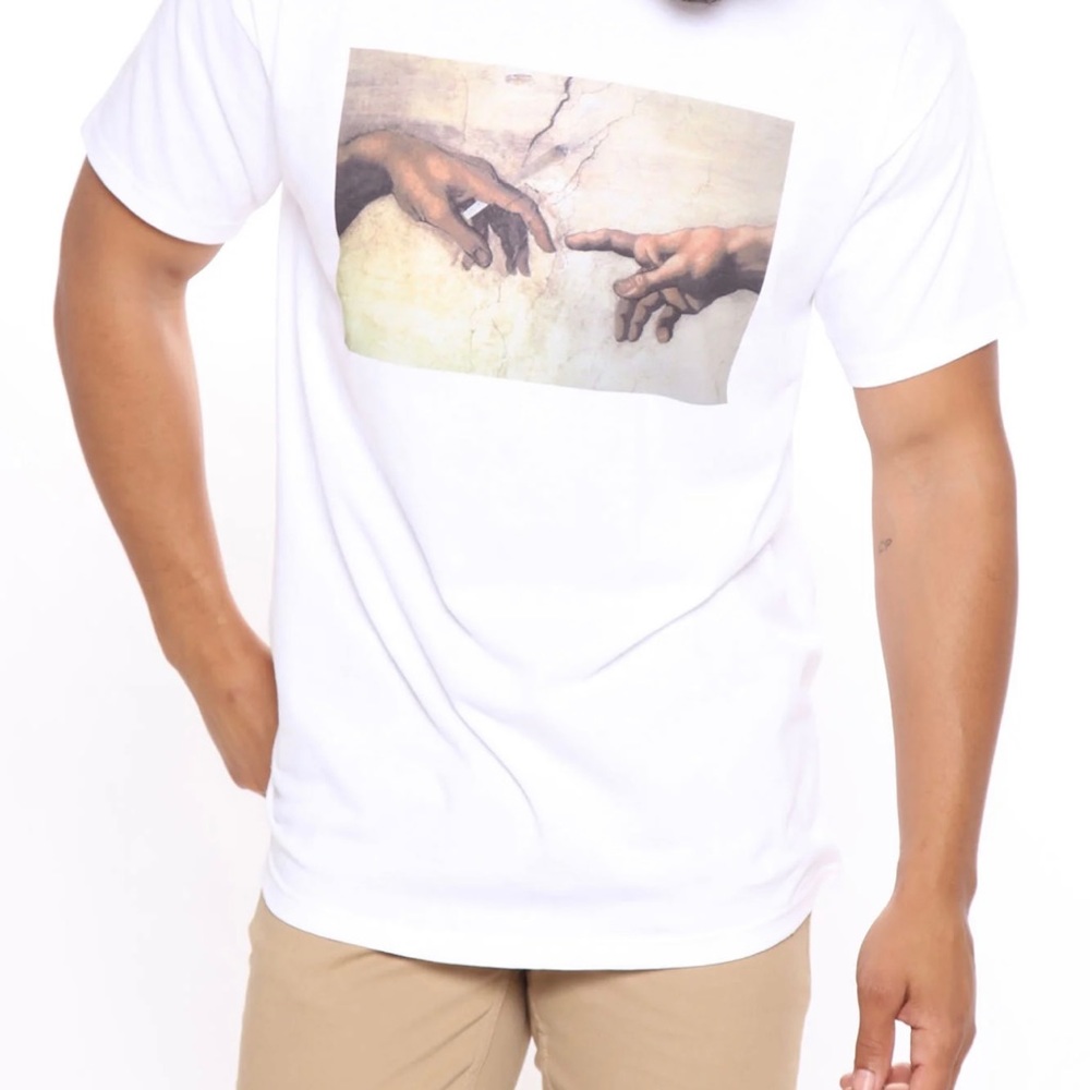 Men’s white graphic print screen short sleeve T-shirt size large
